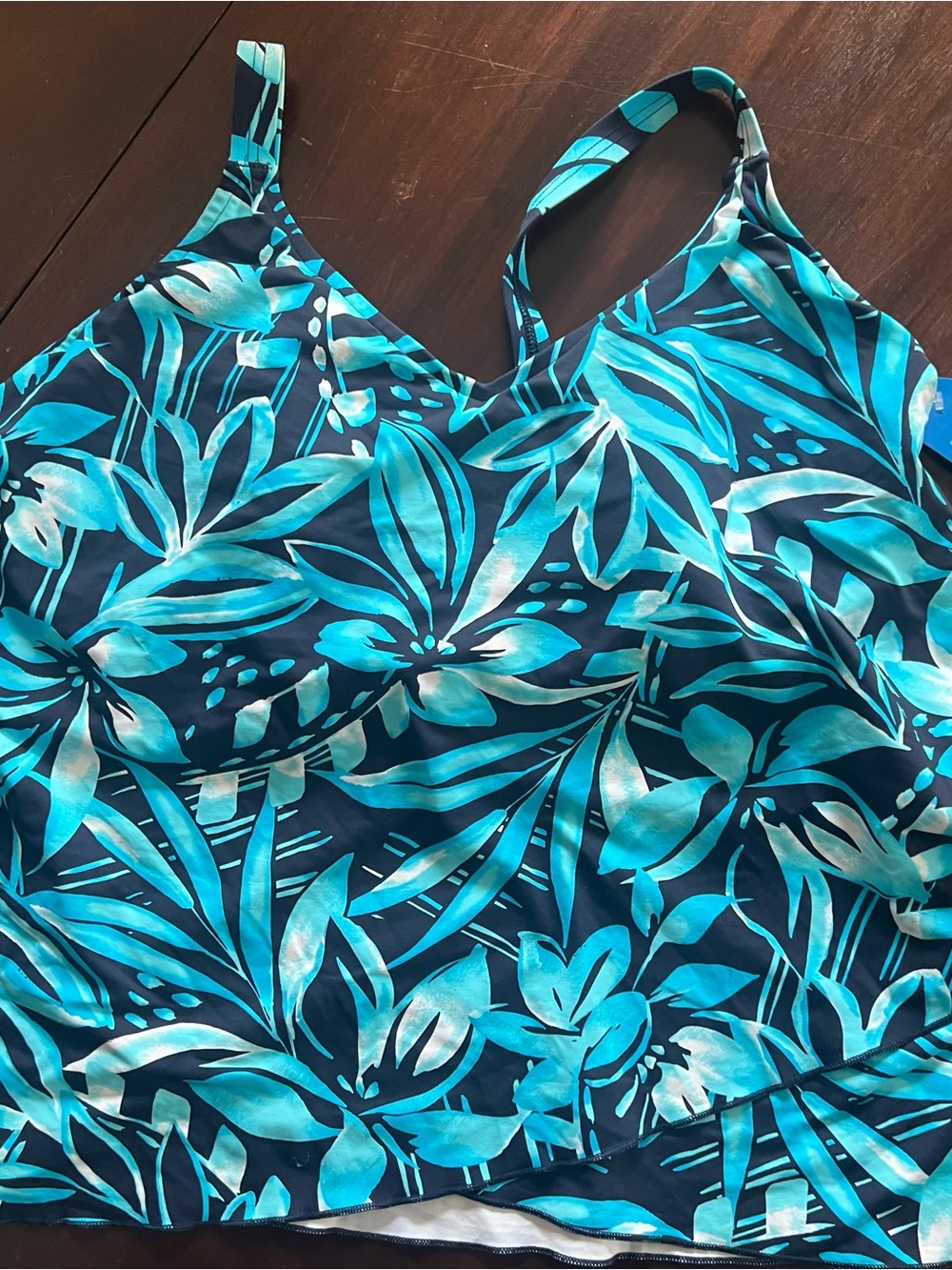 Land’s End Tropical Teal and Navy Tankini Swimsuit Top 1X